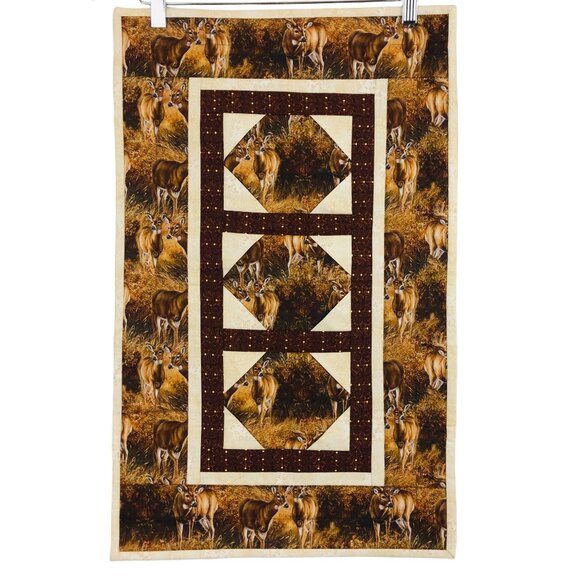 Quilted Wall Hanging Buck & Doe Deer Rustic Wildlife Decor Cabin LodCore Homemad - Picture 1 of 10